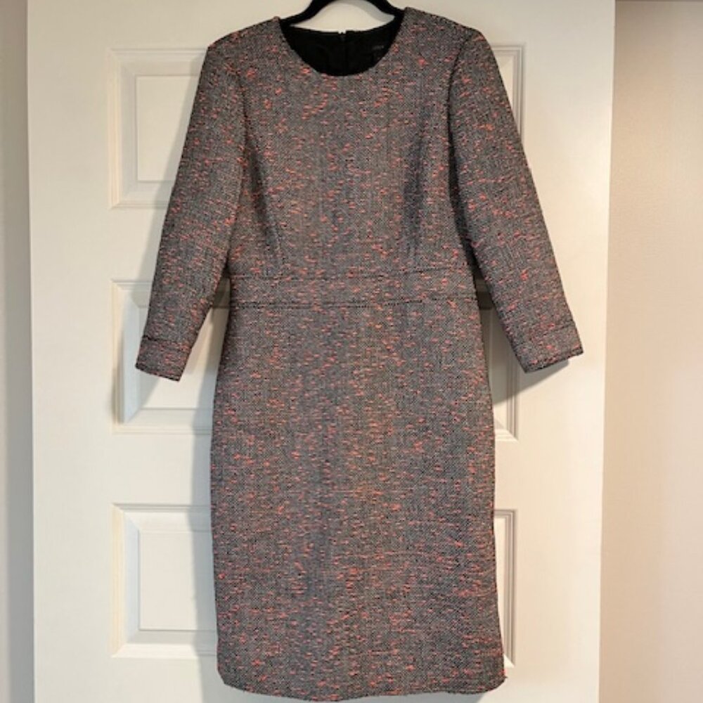 NWT! JCrew Multicolor Neon Fleck Tweed Sheath 3/4 Sleeve Lined Dress